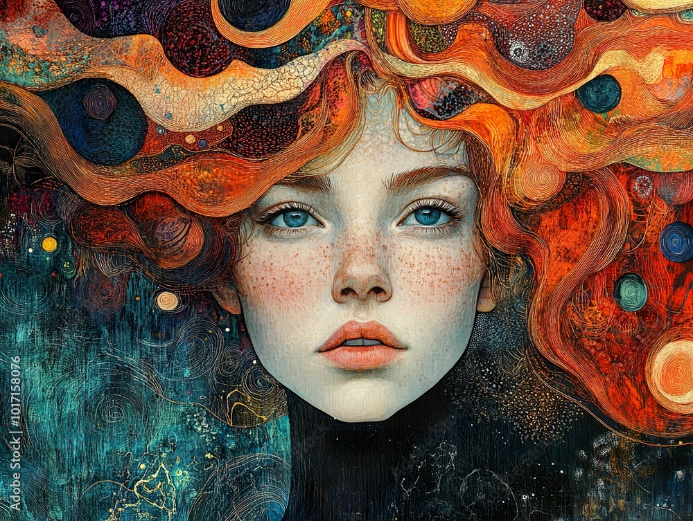 Canvas Prints Surreal Portrait of a Woman with Cosmic Hair