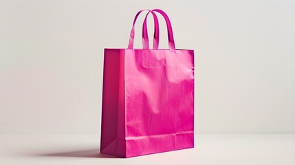 Hot Pink Shopping Bag on a white Background with Copy Space