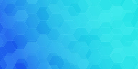 light blue wide abstract background with hexagonal elements. . Cold ice, frozen water, winter medical horizontal banner. Innovative medicine, science, technology or high intelligence design. Vector