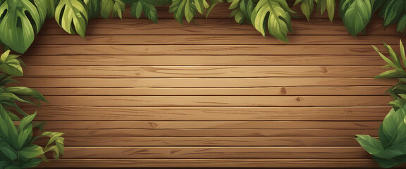 Jungle frame with wooden planks old paper rope decorated Vector cartoon set of wood panels timber bo