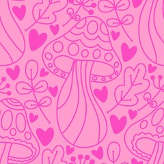 Cartoon autumn harvest seamless Halloween mushrooms pattern