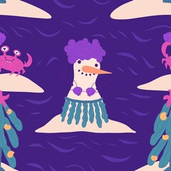 Christmas on the beach seamless snowman and sand pattern for wrapping paper