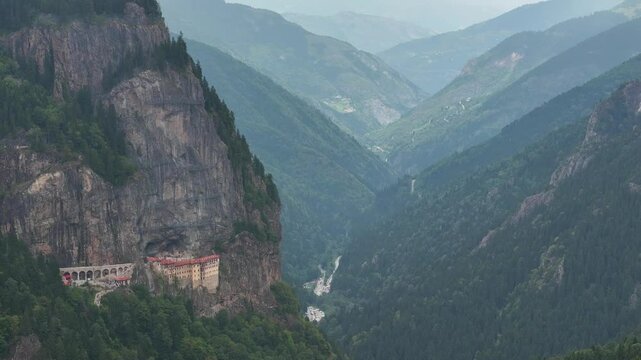 Sumela Monastery (S&uuml;mela Manastırı) Drone Video, Altındere National Park Ma&ccedil;ka, Trabzon Turkiye (Turkey)	