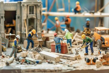 A dedicated repair team is actively engaged in construction tasks, using tools and materials to enhance the site during daytime. Generative AI