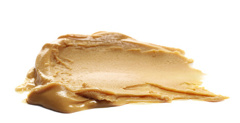 Peanut butter spread isolated on white, side view