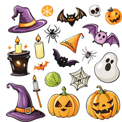 Set of hand drawn Halloween element collections