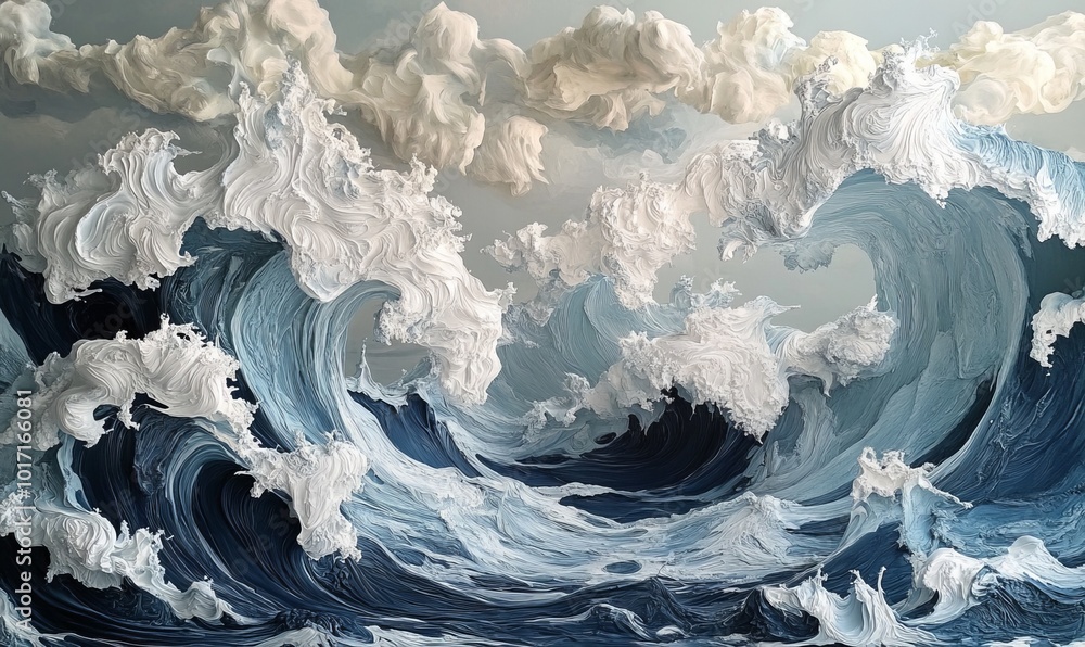 Poster a large wave is crashing into the ocean, creating a powerful and dynamic scene