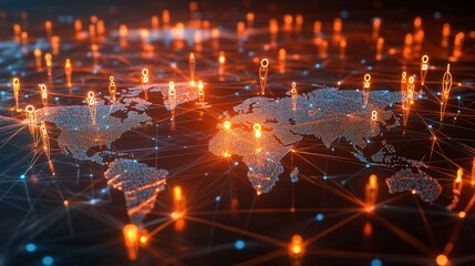 Global Network with Orange and Blue Lights