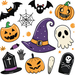 Fototapeta premium Set of hand drawn Halloween element collections