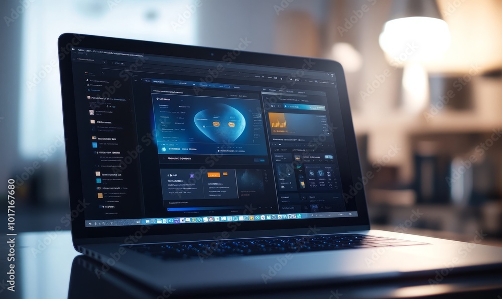 Poster modern laptop screen mockup displaying software ui