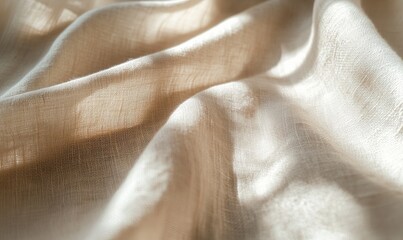 Fototapeta premium Close-up of neutral beige linen and soft sunlight