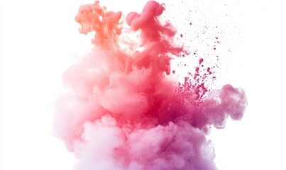 Fototapeta premium Colorful pink red rainbow smoke paint explosion, color fume powder splash, motion of liquid ink dye in water isolated on white background