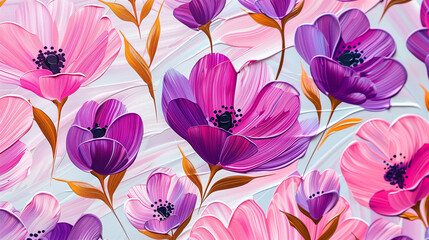 Colorful Floral Abstract with Pink and Purple Flowers, Decorative Flower Pattern, Vibrant Floral Wall Art, Spring and Summer Inspired Design, Modern Botanical Art, Home Decor, Nature-Inspired Artwork