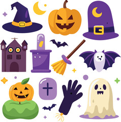 Set of hand drawn Halloween element collections