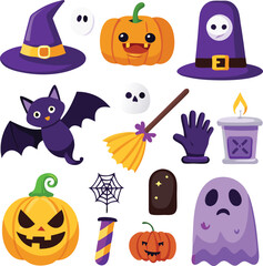 Naklejka premium Set of hand drawn Halloween element collections