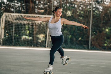 Obraz premium young woman training or doing sports outdoors, skater