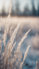 Winter landscape frost-blank covered grasses selective focus shallow depth of field vertical