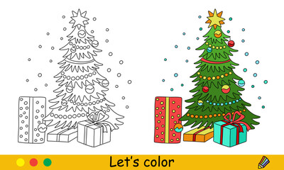 Christmas tree coloring for kids with color sample vector