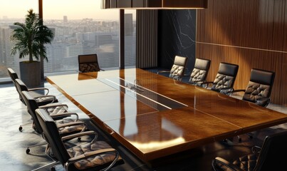 Modern conference table mockup with branded materials