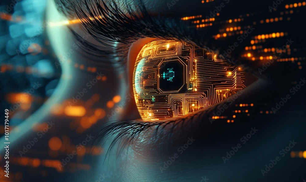 Poster futuristic digital eye close-up with circuit patterns