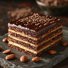 Obraz premium Delicious Chocolate Cake with Almonds