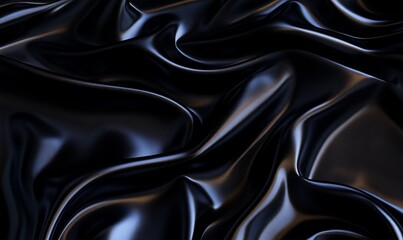 Fototapeta premium This image showcases an elegant black satin fabric with luxurious waves creating a smooth texture perfect for background use