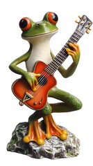 Naklejka premium Frog Playing Guitar, White Background, Abstract Image, Texture, Pattern Background, Wallpaper, Cover and Screen for Smartphone, PC, Laptop, 9:16 and 16:9 Format