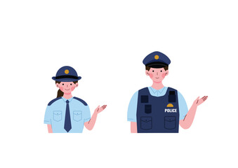 手を過座開いて案内する警察官