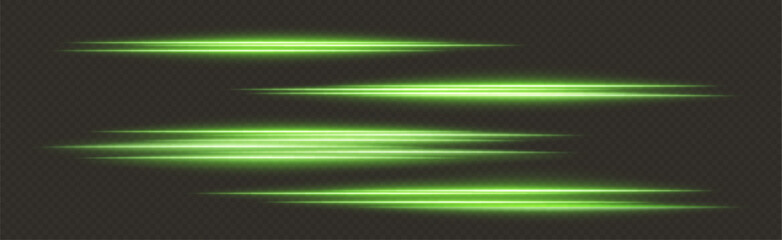 Green speed lines, glowing magic rays, abstract neon lines. Lights in motion effect. Vector illustration.