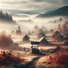 misty sunrise over the woods