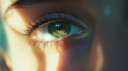 Close-Up of a Human Eye with Light and Shadow