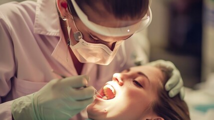 Dentist using a dental loupe for a closeup view performing meticulous dental work with high precision and accuracy