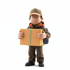 3D Faceless Courier Character with Package