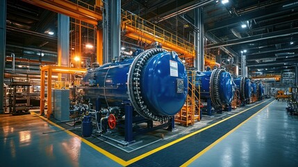Obraz premium Industrial Facility with Large Blue Cylinders