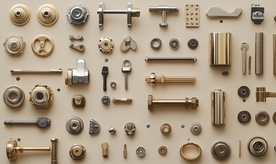 Obraz premium Various hardware elements on beige background