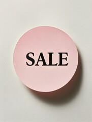 Black 'SALE' Text on a Blush Round Paper Note. White Background 