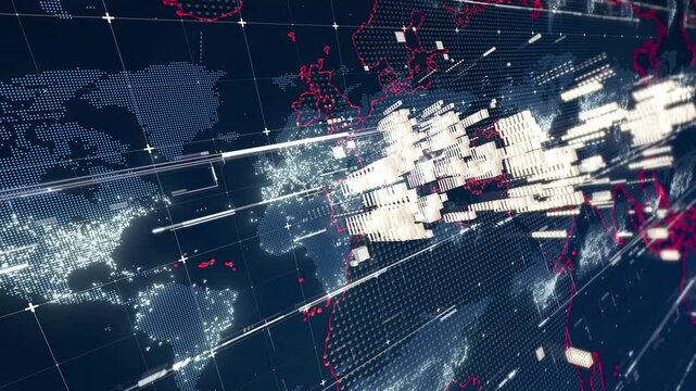 Digital world map background 4k. High quality 360VR footage