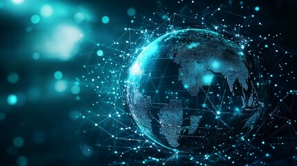 Obraz premium A digital globe connected by a network of lines and dots