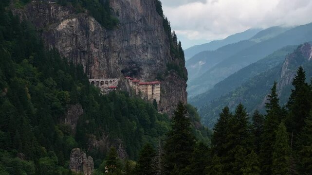 Sumela Monastery (S&uuml;mela Manastırı) Drone Video, Altındere National Park Ma&ccedil;ka, Trabzon Turkiye (Turkey)	