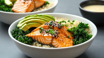 Fresh Salmon Bowl with Avocado and Greens