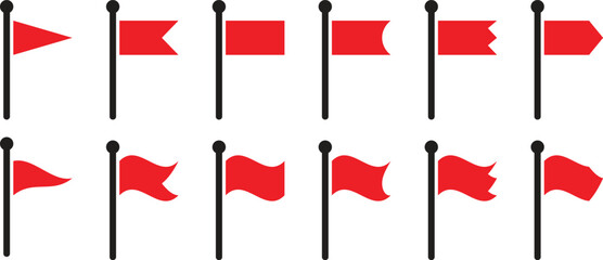   Set of red flag icon. Waving flag. Different flag set. on white background. Vector illustration.

