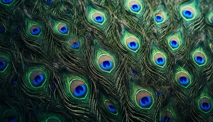 Close-Up of Vibrant Peacock Feathers in a Fan-Like Display