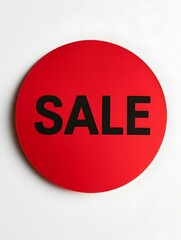 Black 'SALE' Text on a Dark Red Round Paper Note. White Background 