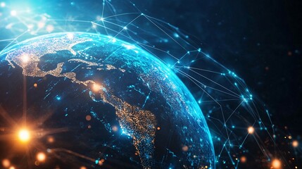 A glowing digital Earth with connecting lines