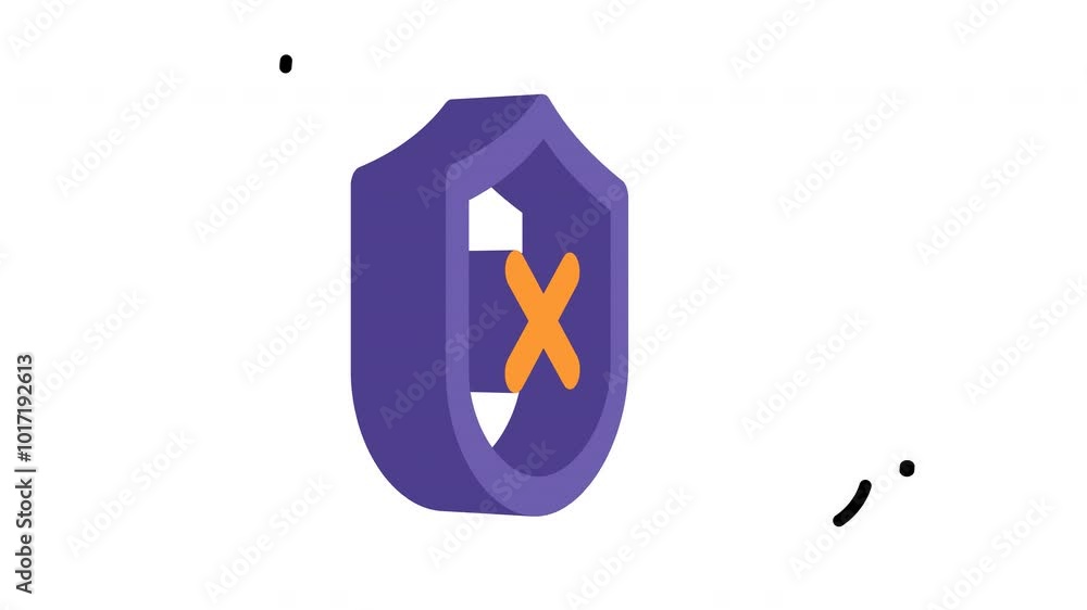 Poster purple shield with orange x inside, ideal for use in digital design projects requiring a bold and at