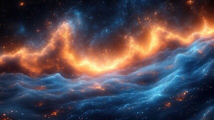 Obraz premium Cosmic Waves Of Fiery Orange And Deep Blue In A Starry Abstract Universe