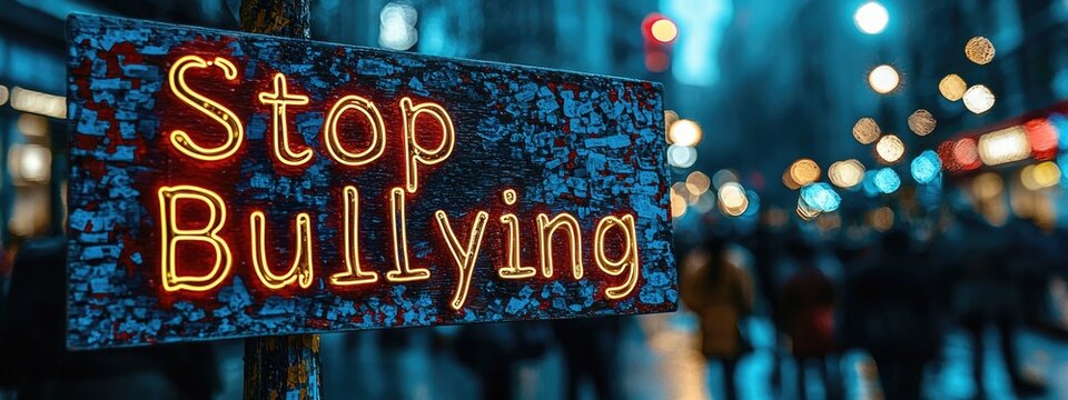 Anti bullying action: text stop bullying, call to end harmful behavior, promote kindness and respect, importance of standing up against intimidation and fostering a safe, supportive environment