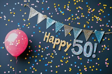 Naklejka premium Golden jubilee: happy 50 years, celebrating half a century of memories, achievements, and shared experiences, remarkable journey with joy and gratitude, future