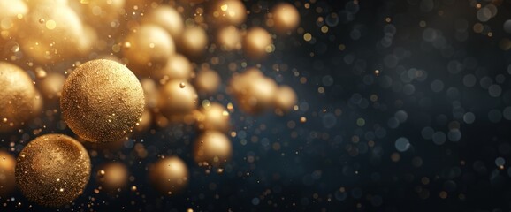 Fototapeta premium Stunning Golden Spheres Dancing in a Magical Bokeh Background for Enchanting Visuals