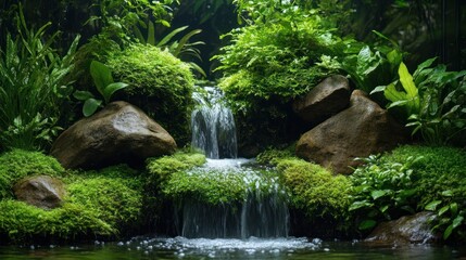 Fototapeta premium Serene Waterfall in Lush Greenery